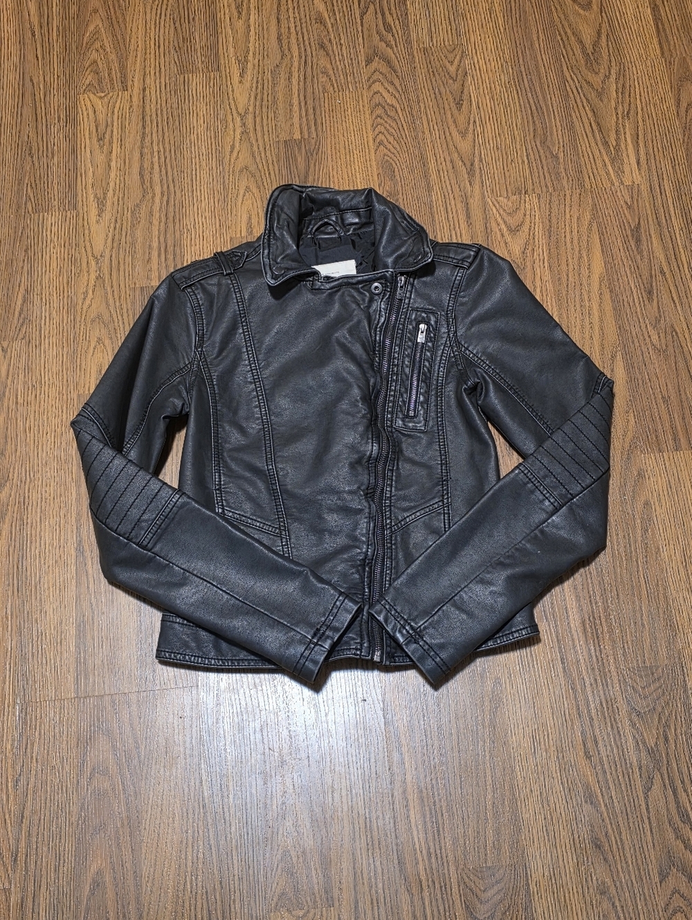 Hollister Faux Leather Moto Jacket Women’s XXS Black Cropped Biker Y2K Indie